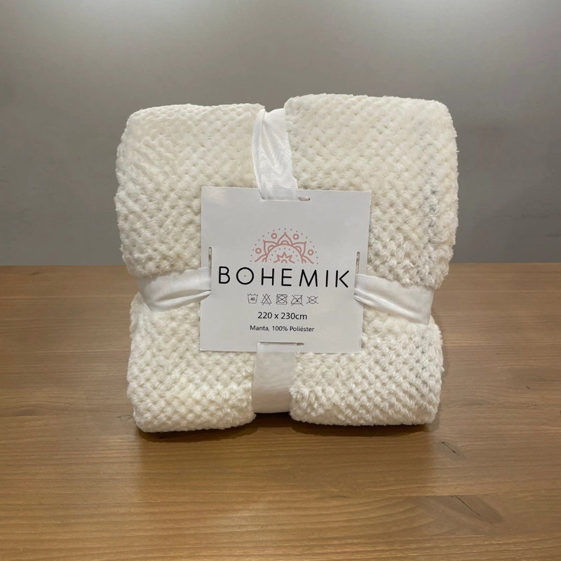 FRAZADA BOHEMIK MICROFIBRA WHITE BLANCO - 3