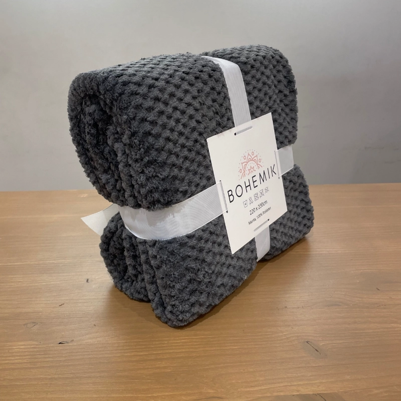 FRAZADA BOHEMIK MICROFIBRA DARK GRAY GRIS PARDO - 4