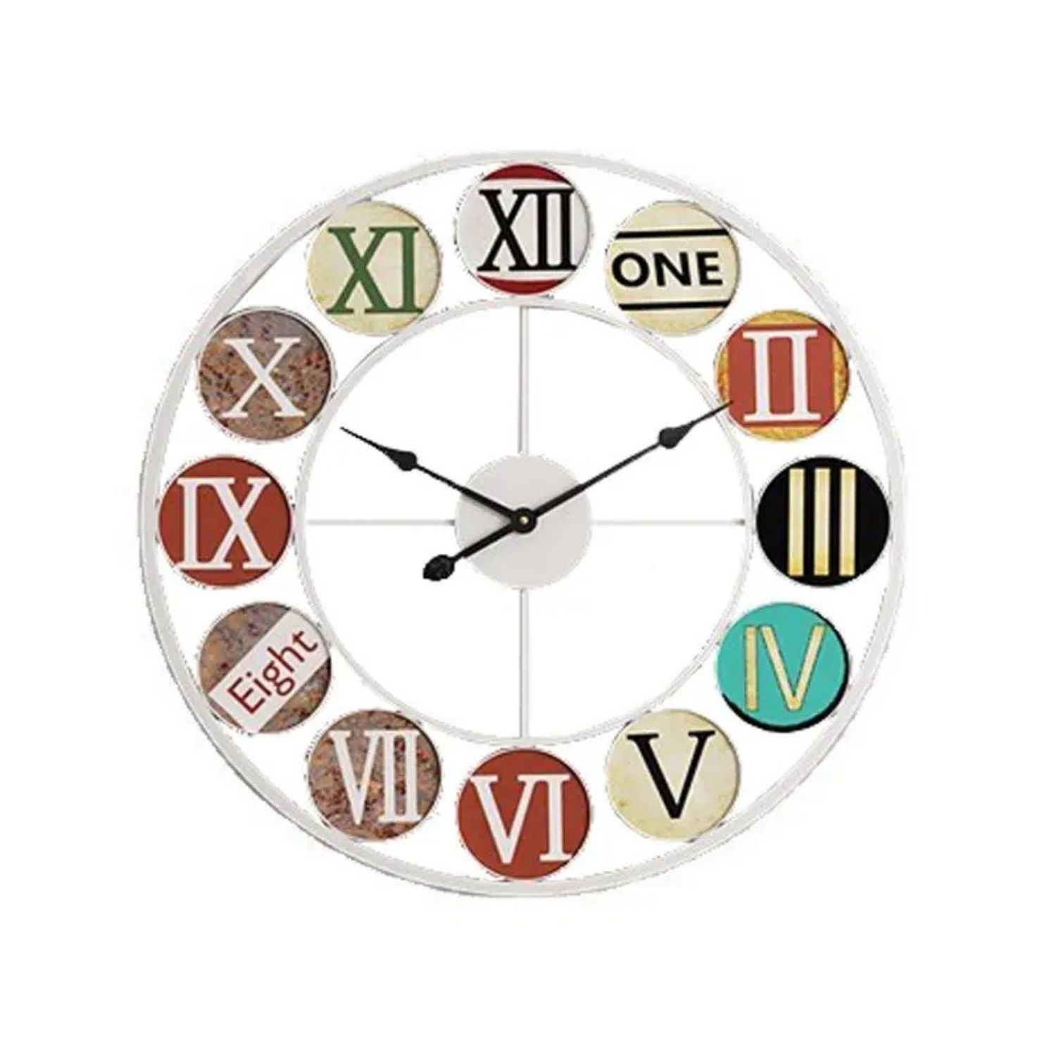 RELOJ MURAL MARCO BLANCO NÚMEROS DE COLORES - 1