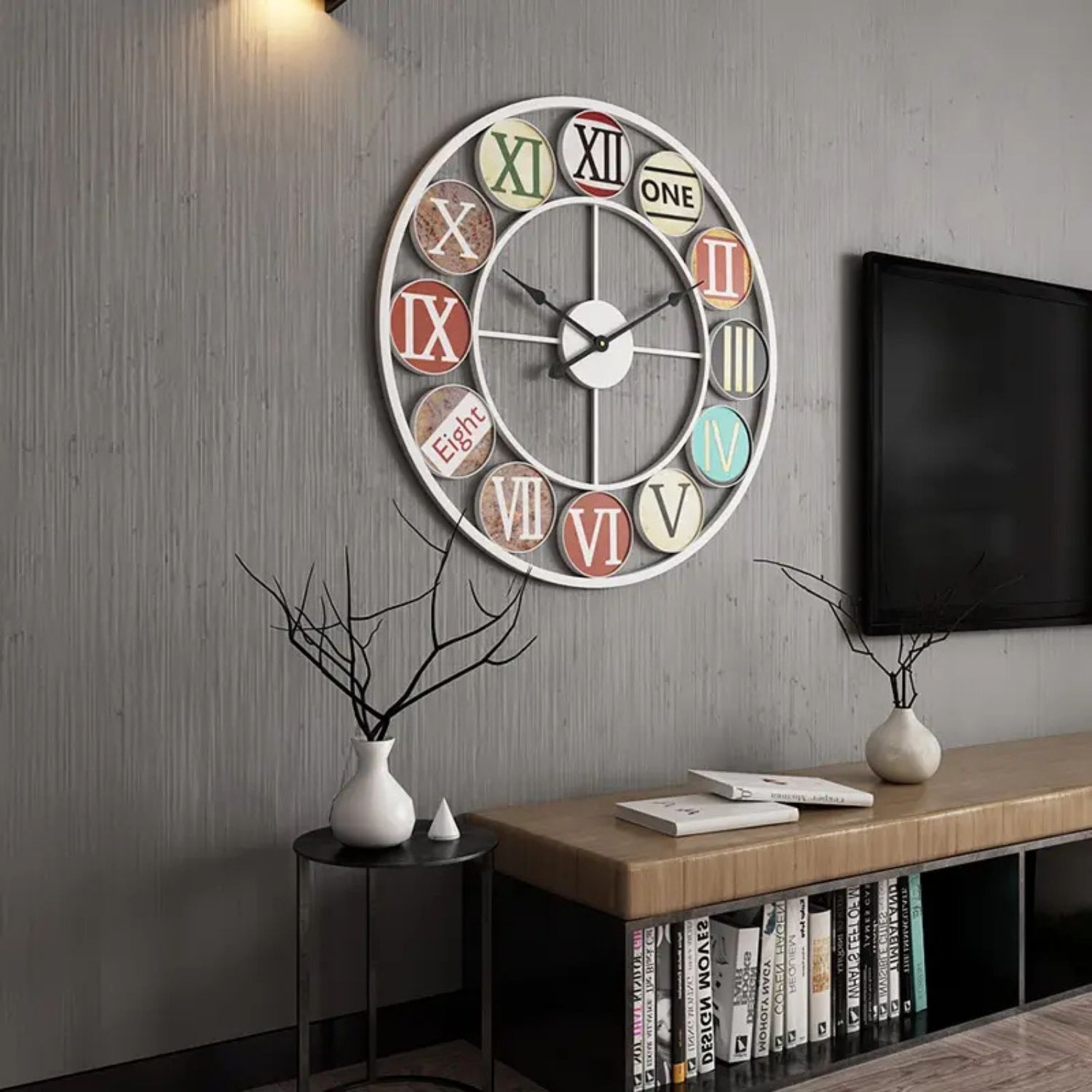 RELOJ MURAL MARCO BLANCO NÚMEROS DE COLORES - 2