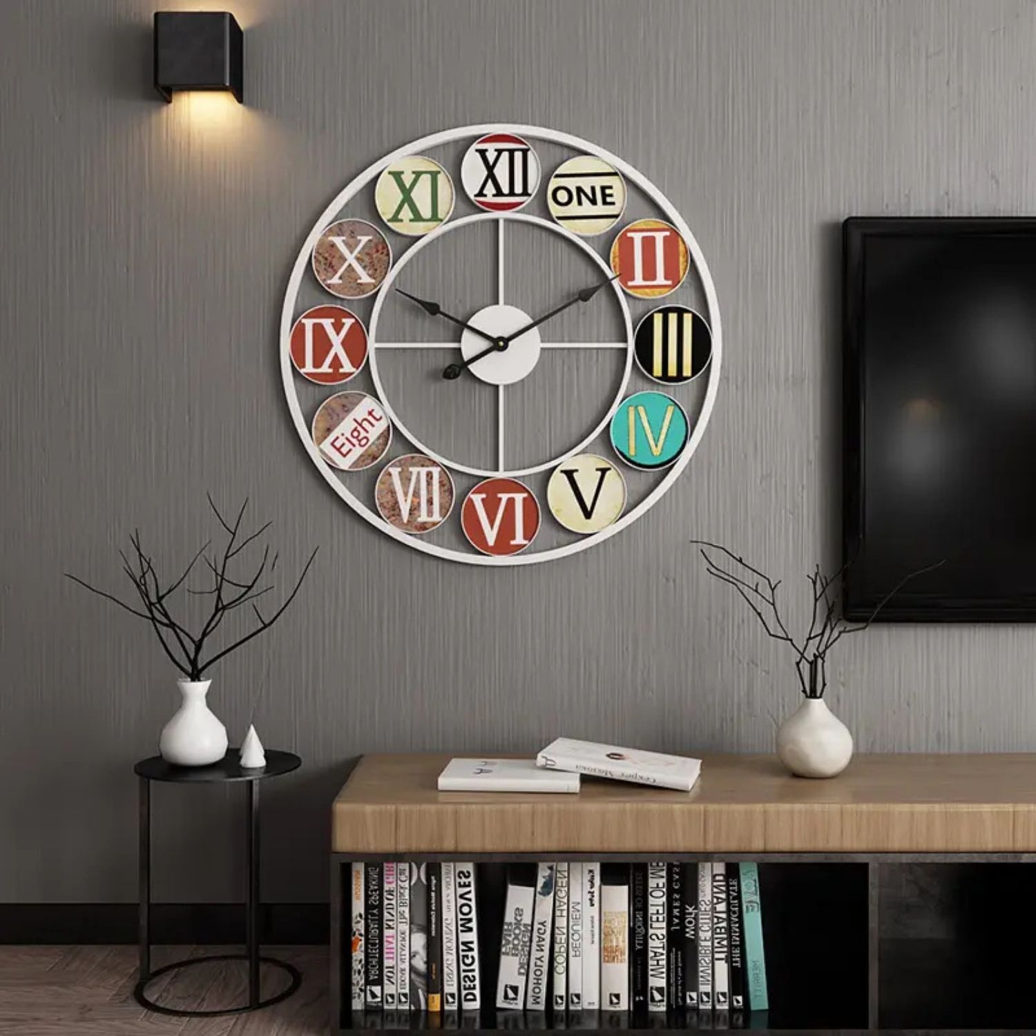 RELOJ MURAL MARCO BLANCO NÚMEROS DE COLORES - 3