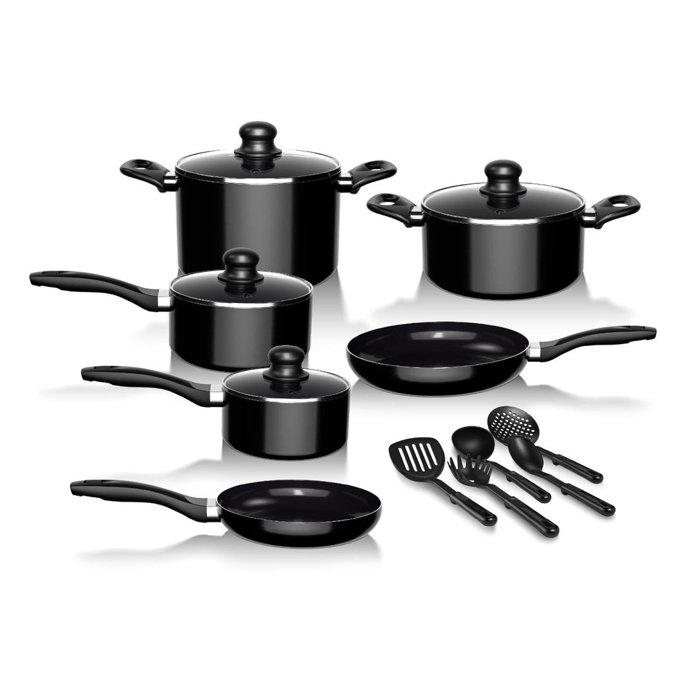 BATERIA DE COCINA 15PZAS ALUMINIO ANTIADHERENTE NEGRO WOLF - 1
