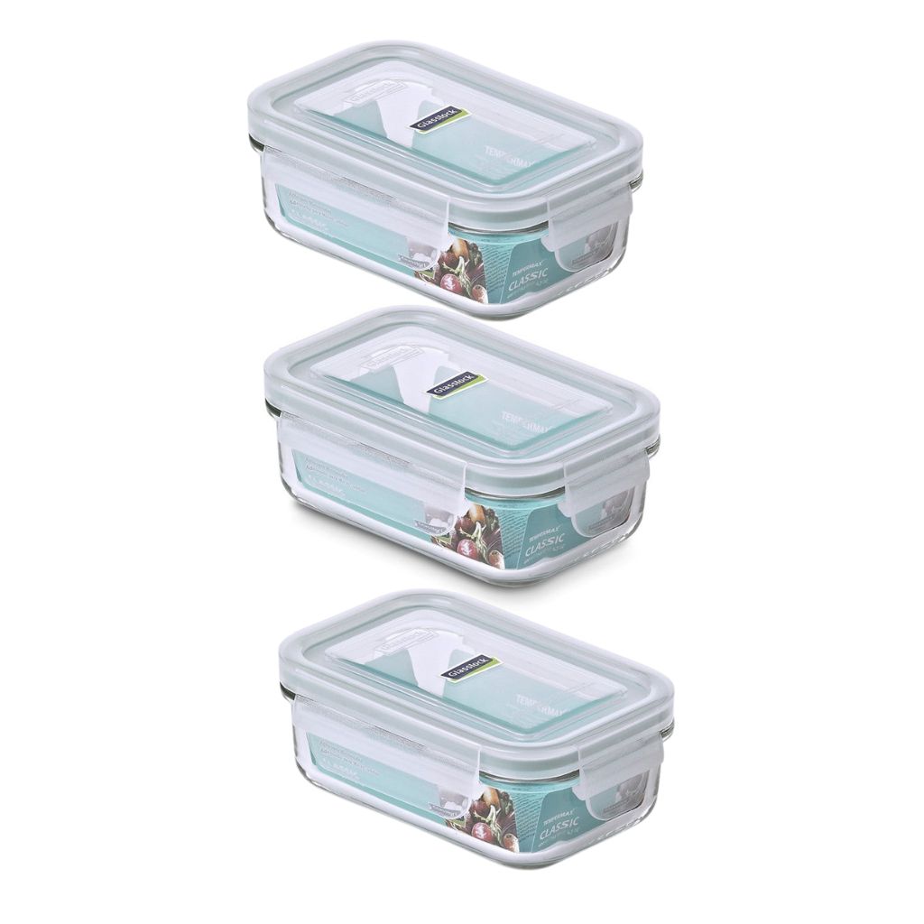 PACK DE 3 CONTENEDORES DE VIDRIO HERME TICO RECTANGULAR 400 ML - 1