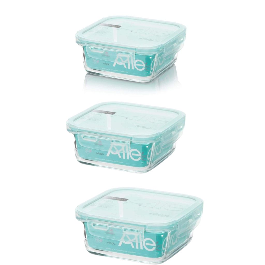 PACK DE 3 CONTENEDORES HERME TICO DE VIDRIO CUADRADO 380 ML - 1
