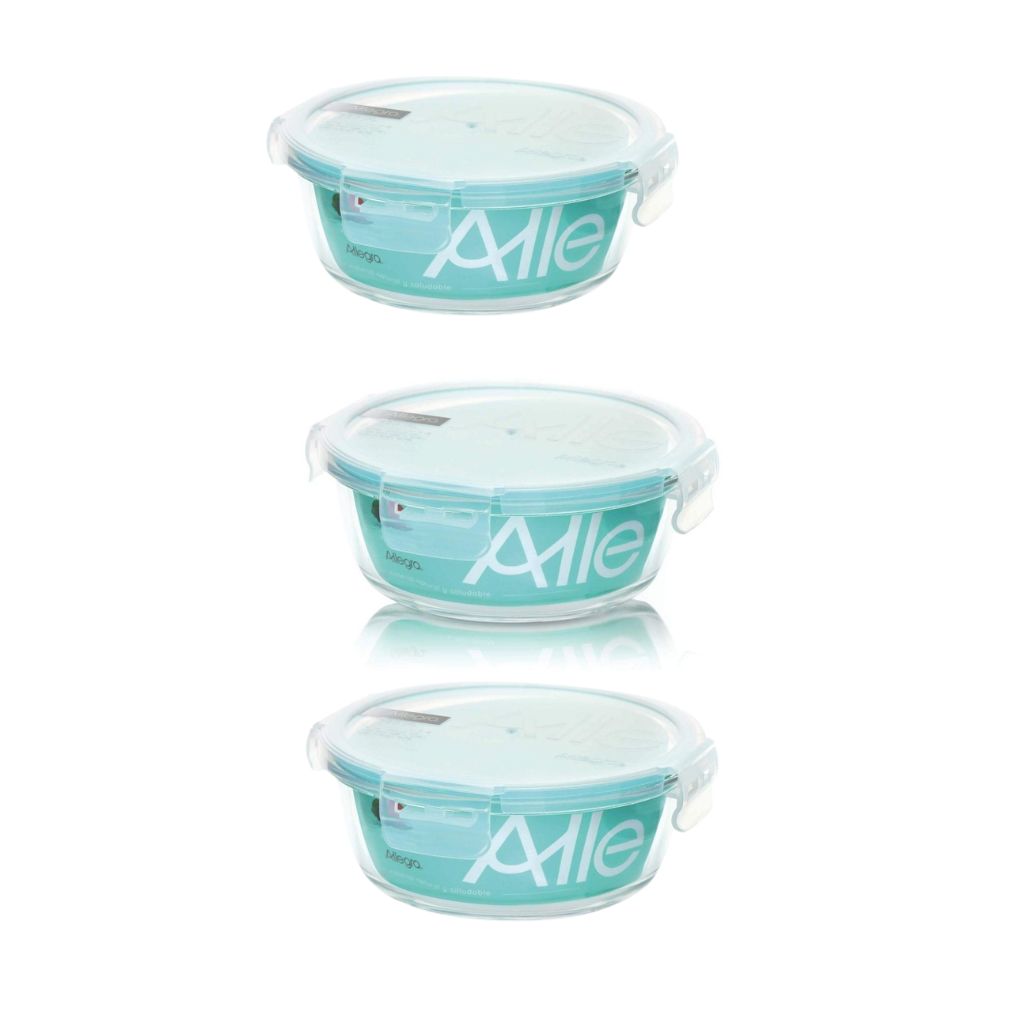 PACK DE 3 CONTENEDORES HERMETICO DE VIDRIO REDONDO 720 ML - 1