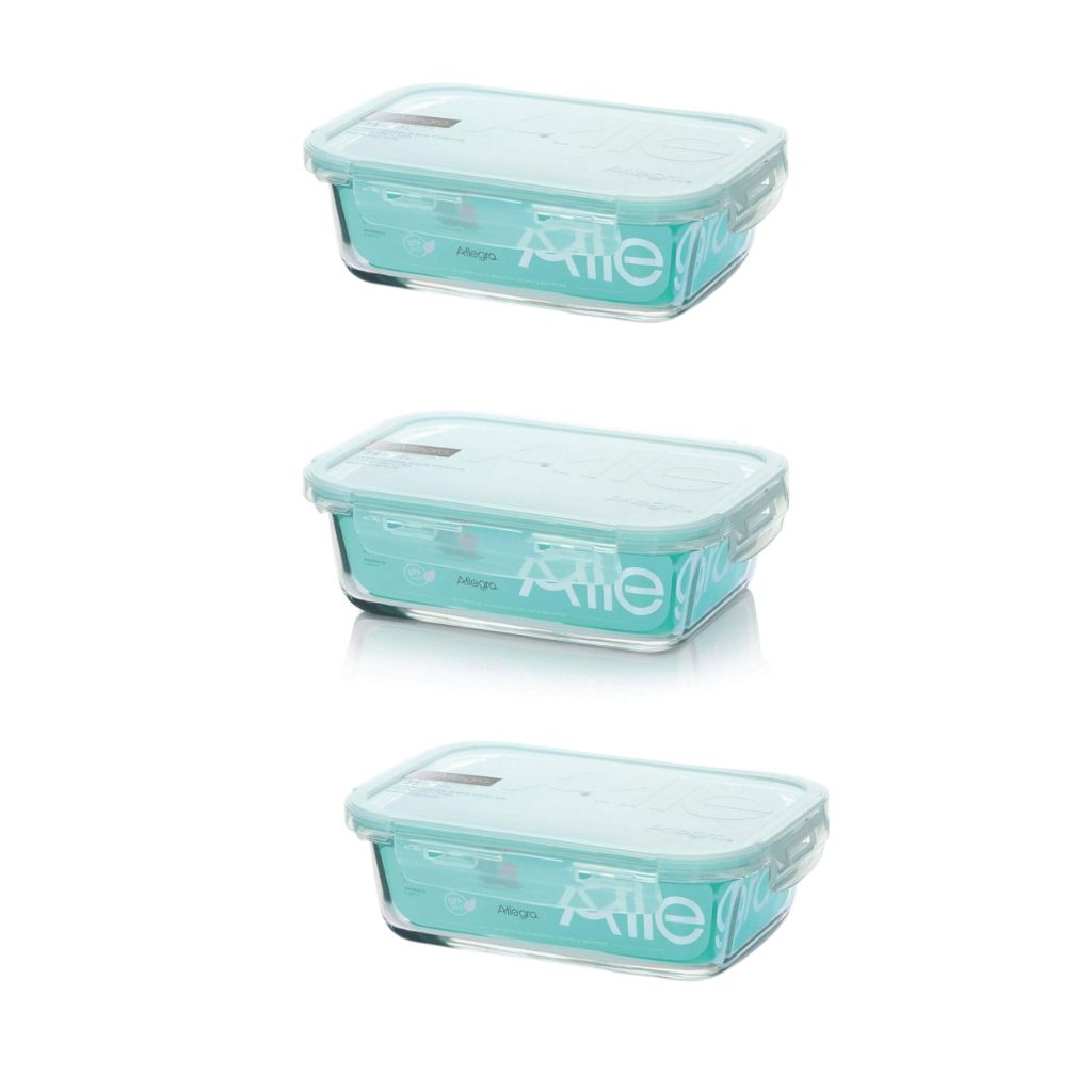 PACK DE 3 CONTENEDORES HERMETICO VIDRIO RECTANGULAR DE 1 LITRO ALLEGRA - 1