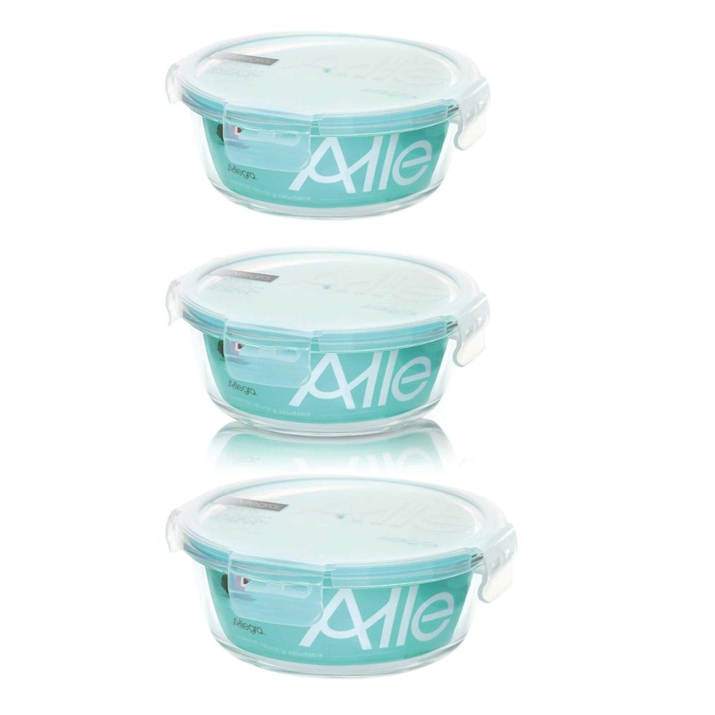 PACK DE 3 CONTENEDORES HERME TICO DE VIDRIO REDONDO 370 ML