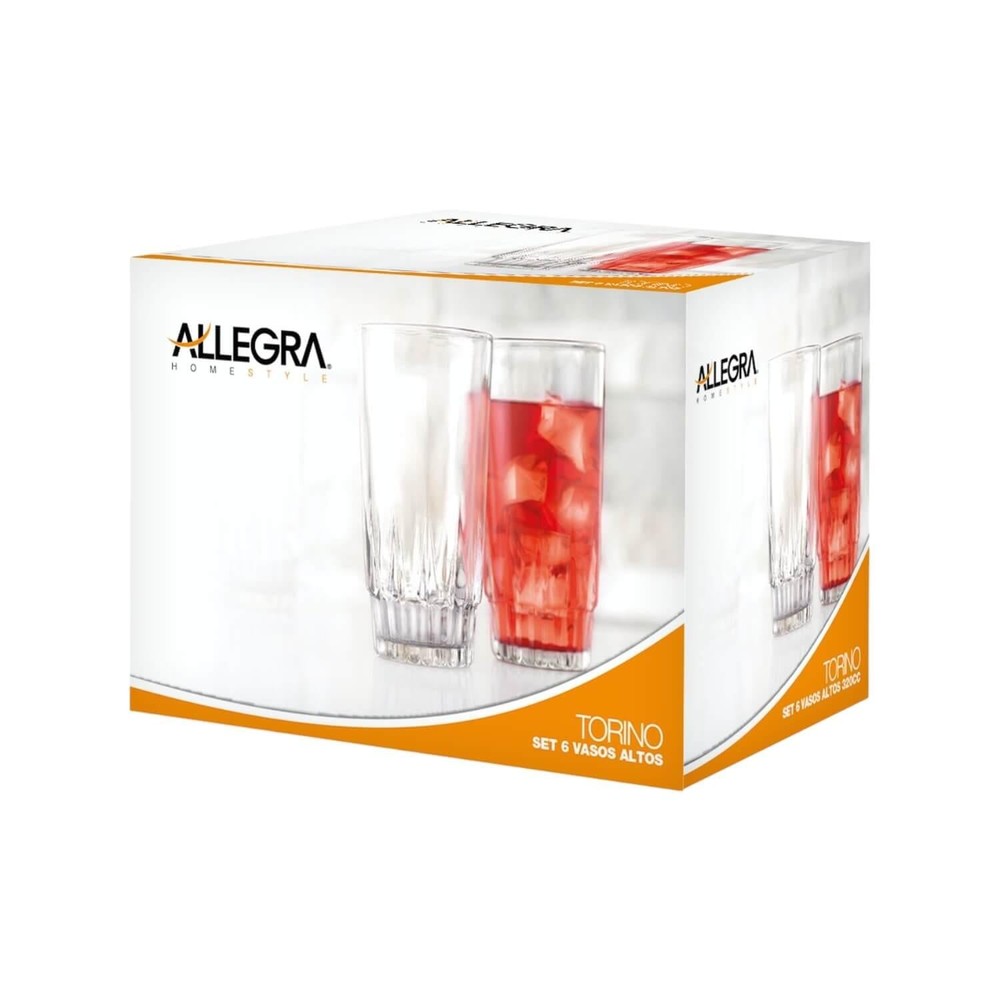 SET 6 VASOS ALTOS DE VIDRIO 320CC TORINO ALLEGRA - 3