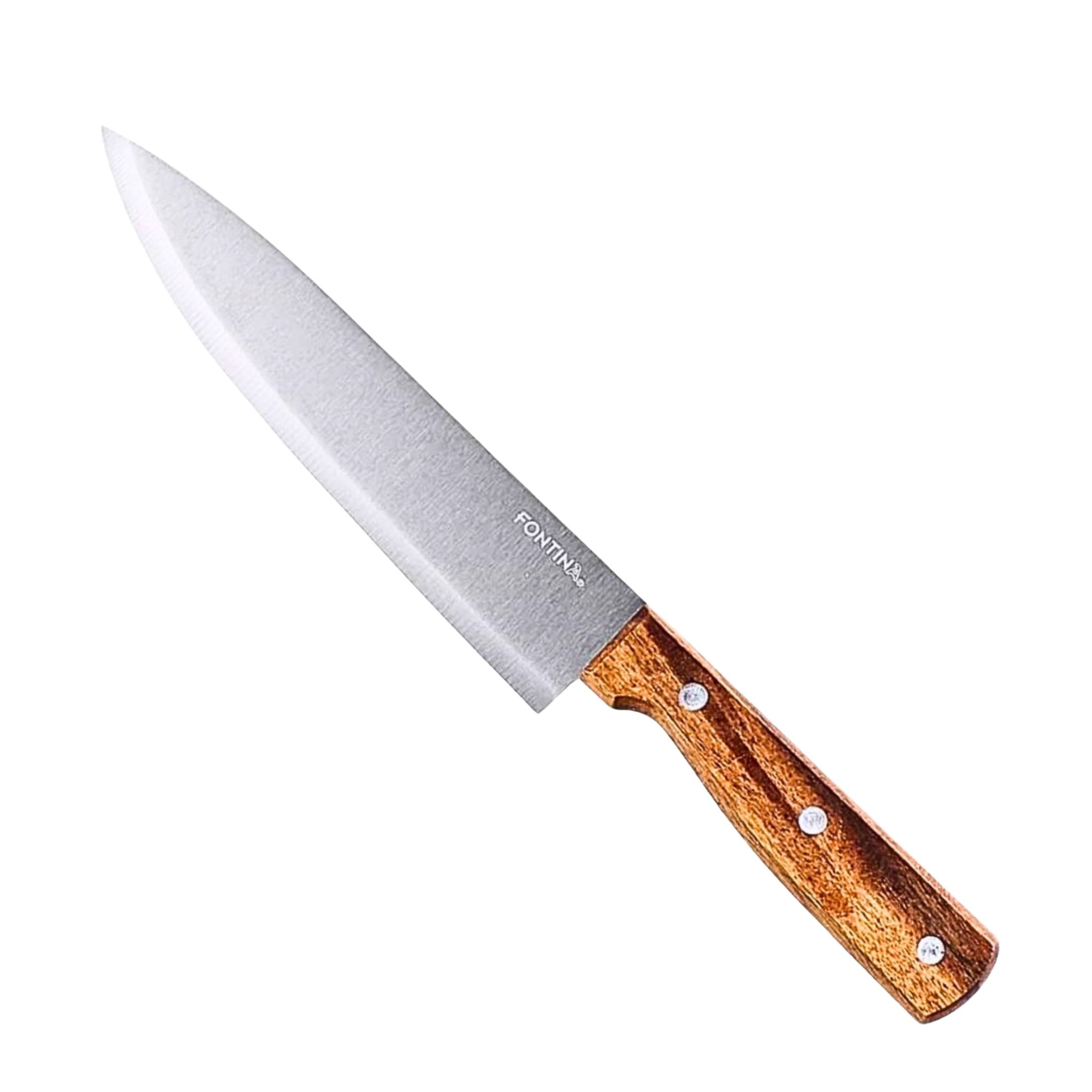 SET PARRILLERO CUCHILLO + TENAZAS FONTINA ACERO MANGO MADERA - 2