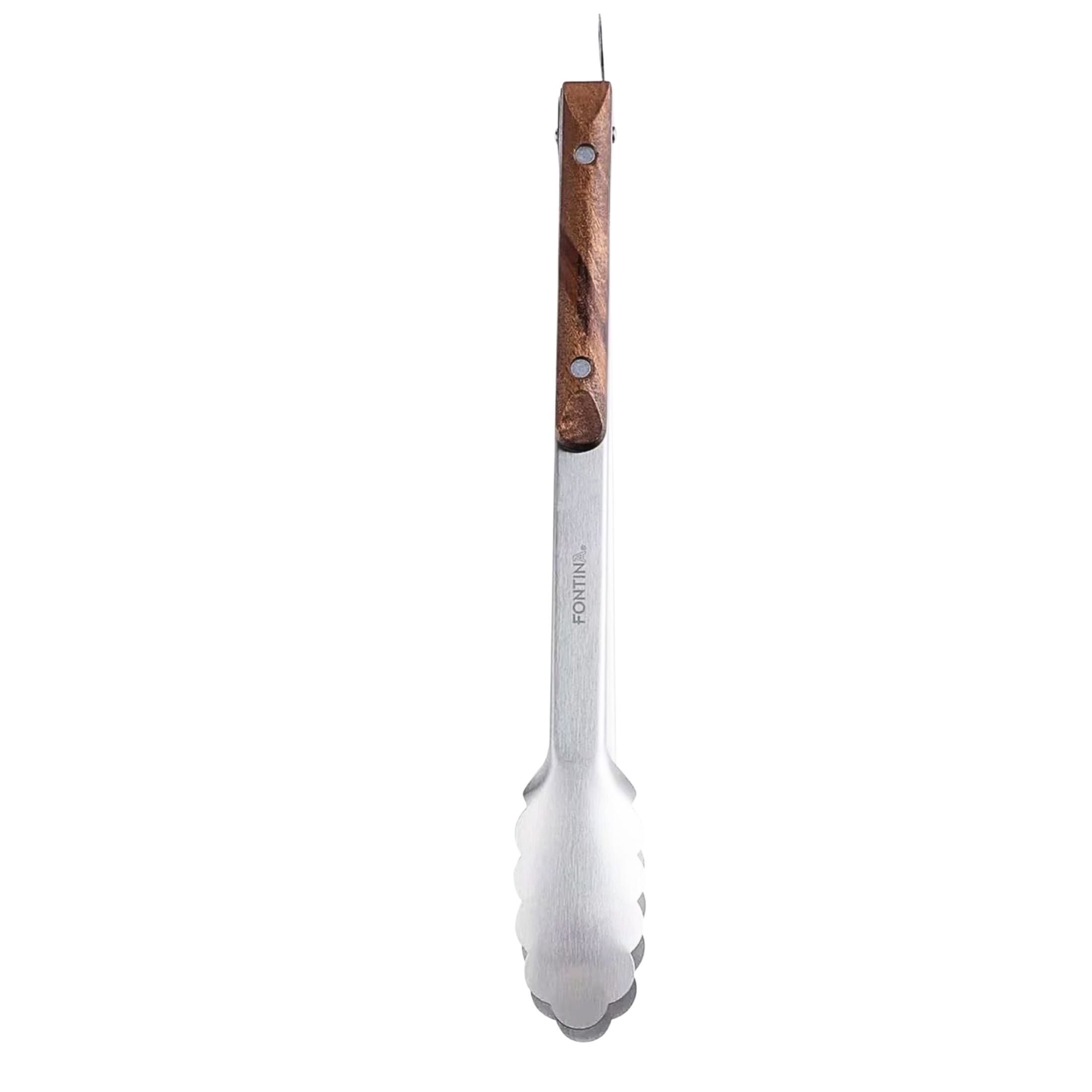 SET PARRILLERO CUCHILLO + TENAZAS FONTINA ACERO MANGO MADERA - 3