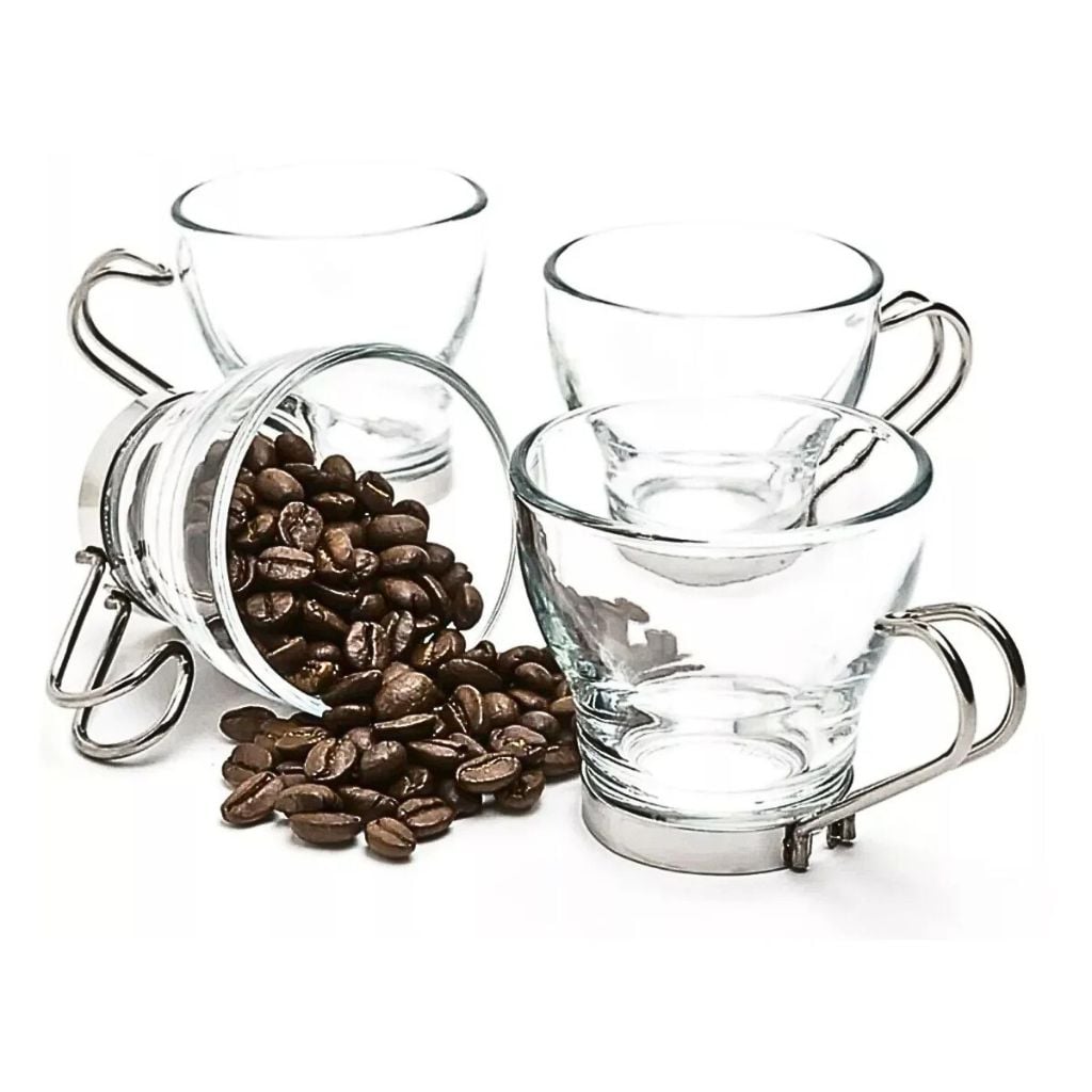 SET 4 TAZAS CAFE 200 ML VIDRIO ASA METALICA ALLEGRA - 1