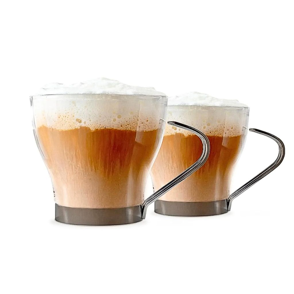 SET 4 TAZAS CAFE 200 ML VIDRIO ASA METALICA ALLEGRA - 3