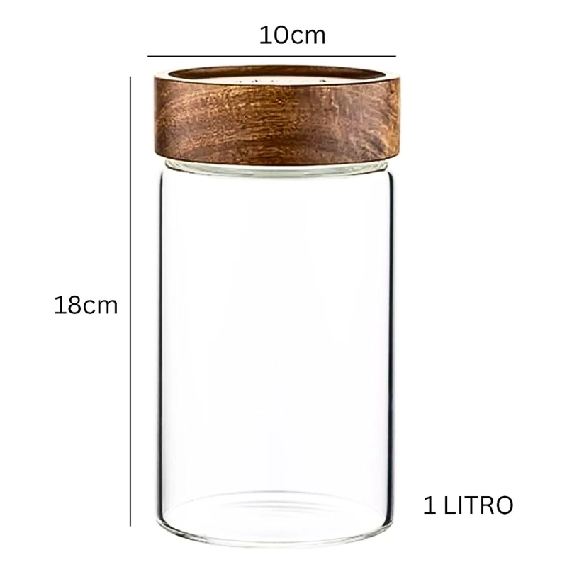 SET DE 3 FRASCOS DE VIDRIO CON TAPA DE MADERA 1000 ML - 3
