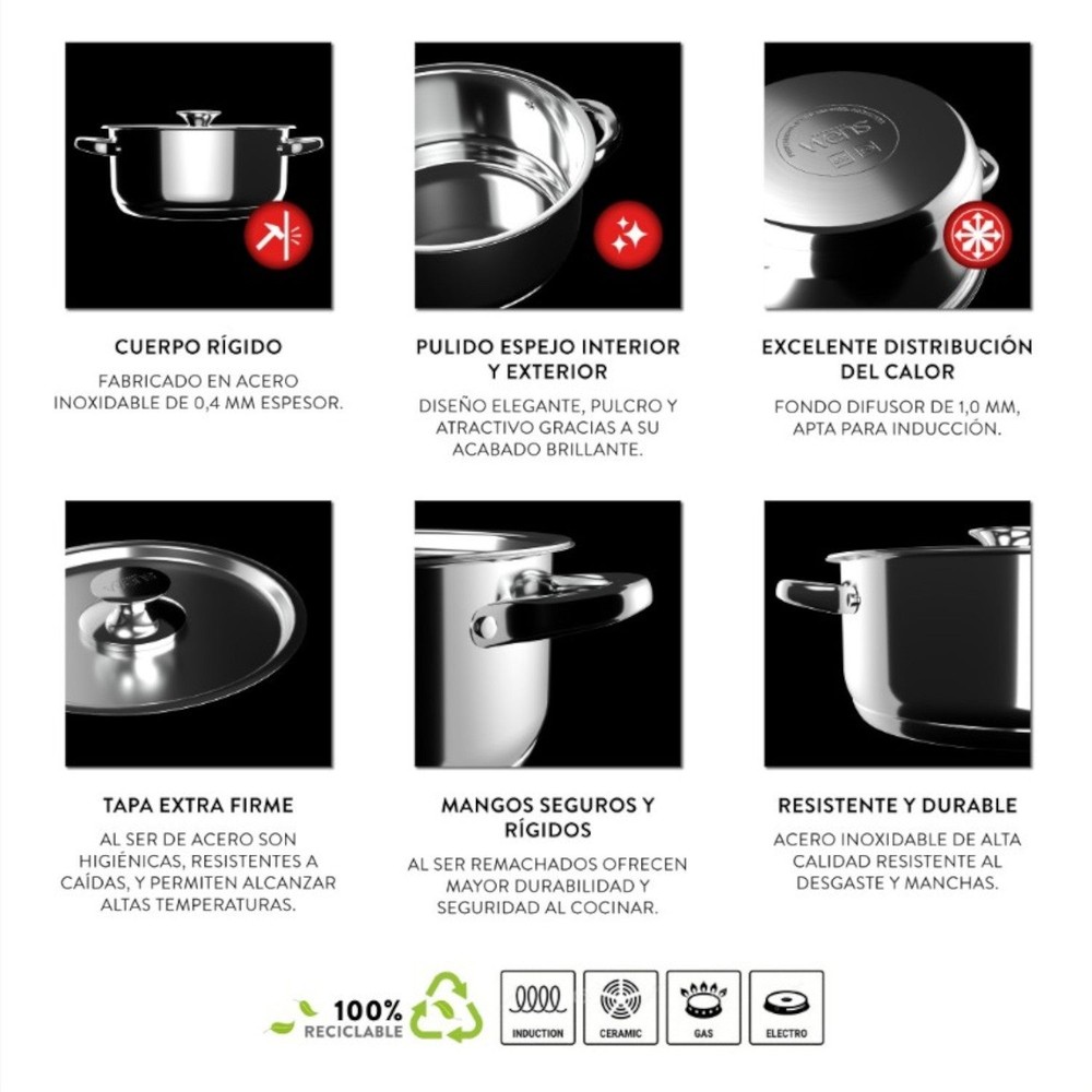 BATERIA DE COCINA 6 PIEZAS ACERO INOXIDABLE 420-6SS WENS - 3
