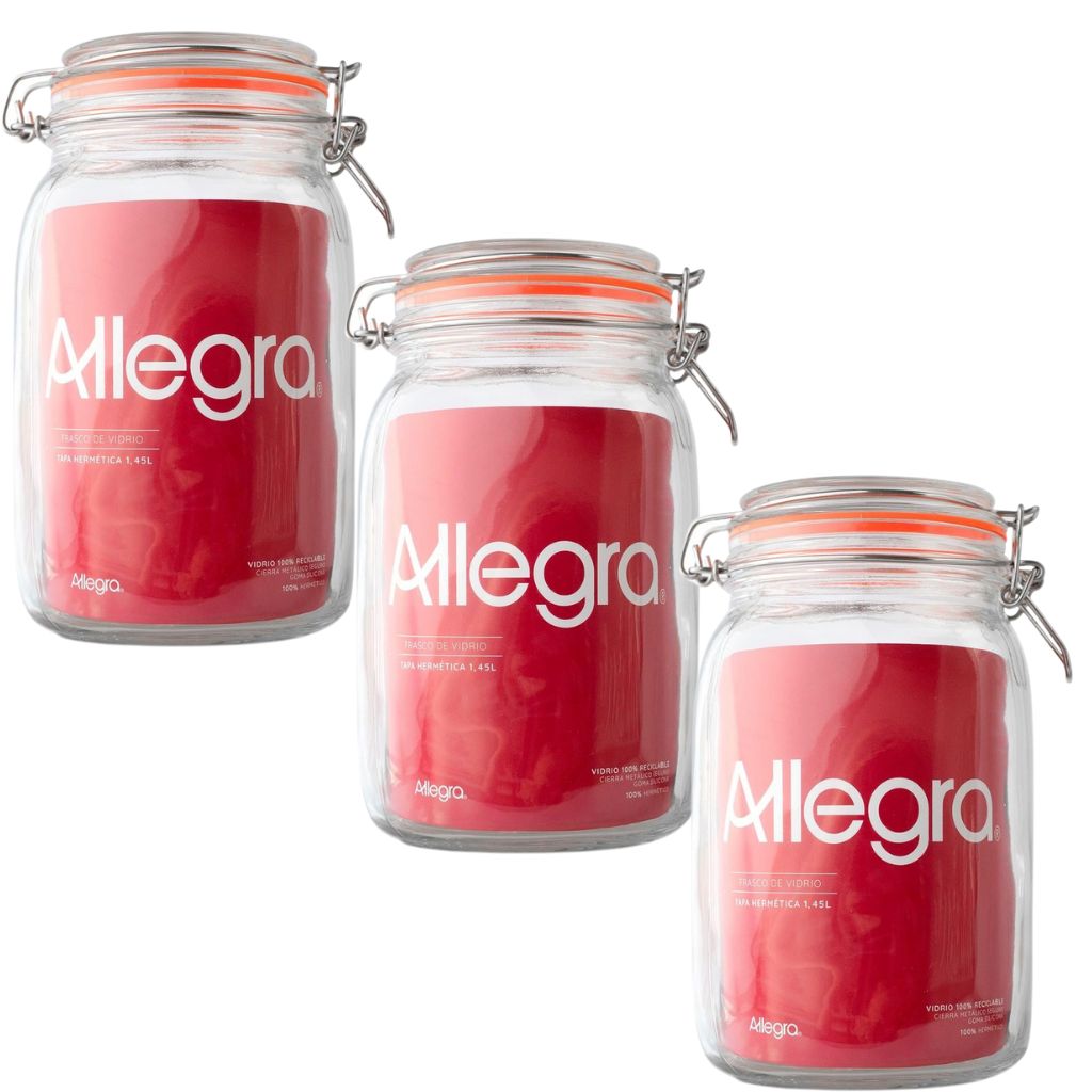 PACK DE 3 FRASCOS DE VIDRIO CON TAPA HERMETICA 1,45L ALLEGRA - 1