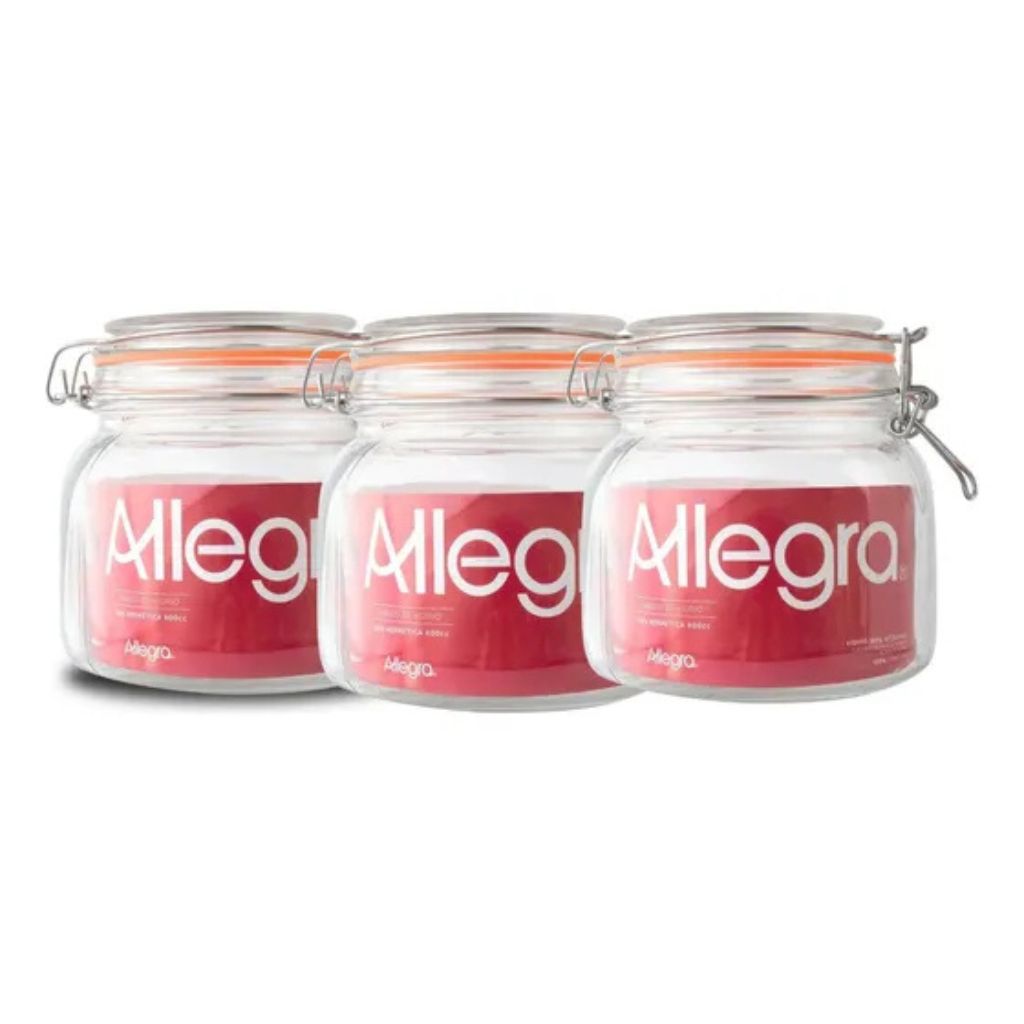 PACK DE 3 FRASCOS DE VIDRIO CON TAPA HERMETICA 800ML ALLEGRA