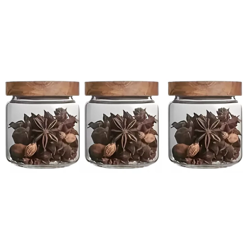 SET DE 3 FRASCOS DE VIDRIO CON TAPA DE MADERA 500 ML - 1