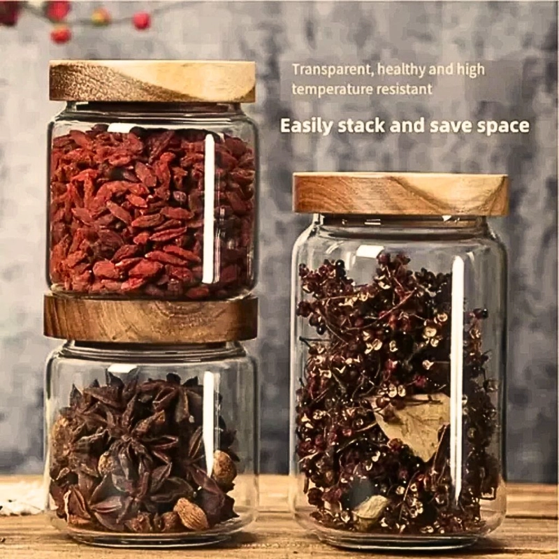 SET DE 3 FRASCOS DE VIDRIO CON TAPA DE MADERA 500 ML - 4