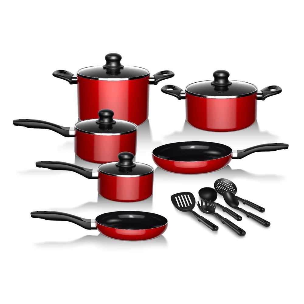 BATERIA DE COCINA 15PZAS ALUMINIO ANTIADHERENTE ROJO WOLF - 1