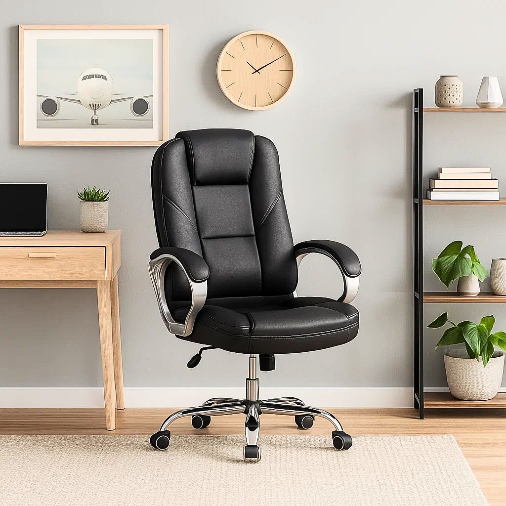 SILLA DE OFICINA EJECUTIVA MAGNUS CUERO SINTETICO NEGRO - 4