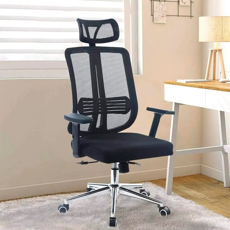 SILLA DE OFICINA MESH NEGRA EJECUTIVA CON APOYABRAZOS Y CABEZA - 5