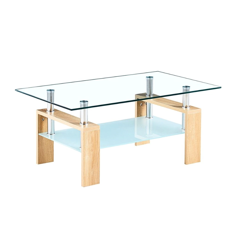 MESA DE CENTRO PARA LIVING RECTANGULAR DE VIDRIO Y MADERA - 1