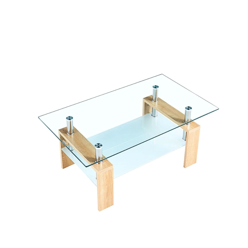 MESA DE CENTRO PARA LIVING RECTANGULAR DE VIDRIO Y MADERA - 3