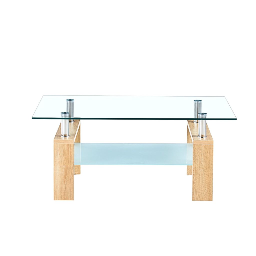 MESA DE CENTRO PARA LIVING RECTANGULAR DE VIDRIO Y MADERA - 4