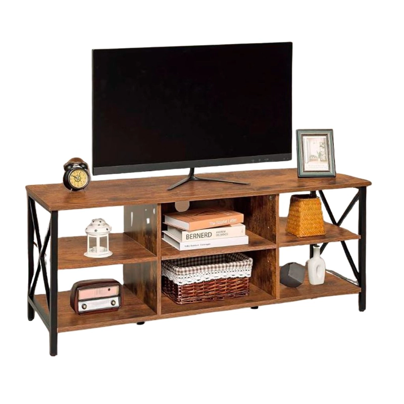RACK LIBRERO INDUSTRIAL PARA TV MADERA CAFE Y METAL ESTILO MODERNO Y FUNCIONAL - 1