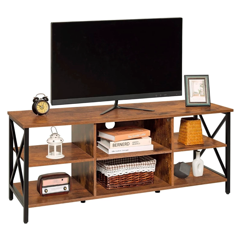 RACK LIBRERO INDUSTRIAL PARA TV MADERA CAFE Y METAL ESTILO MODERNO Y FUNCIONAL - 6
