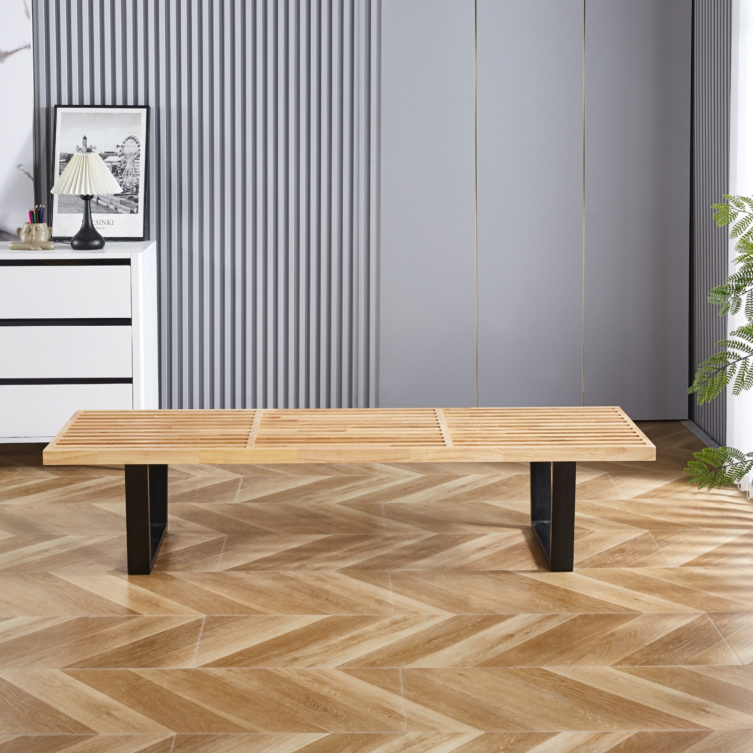 BANQUETA DE MADERA Y METAL GEORGE NELSON 160CM - 7
