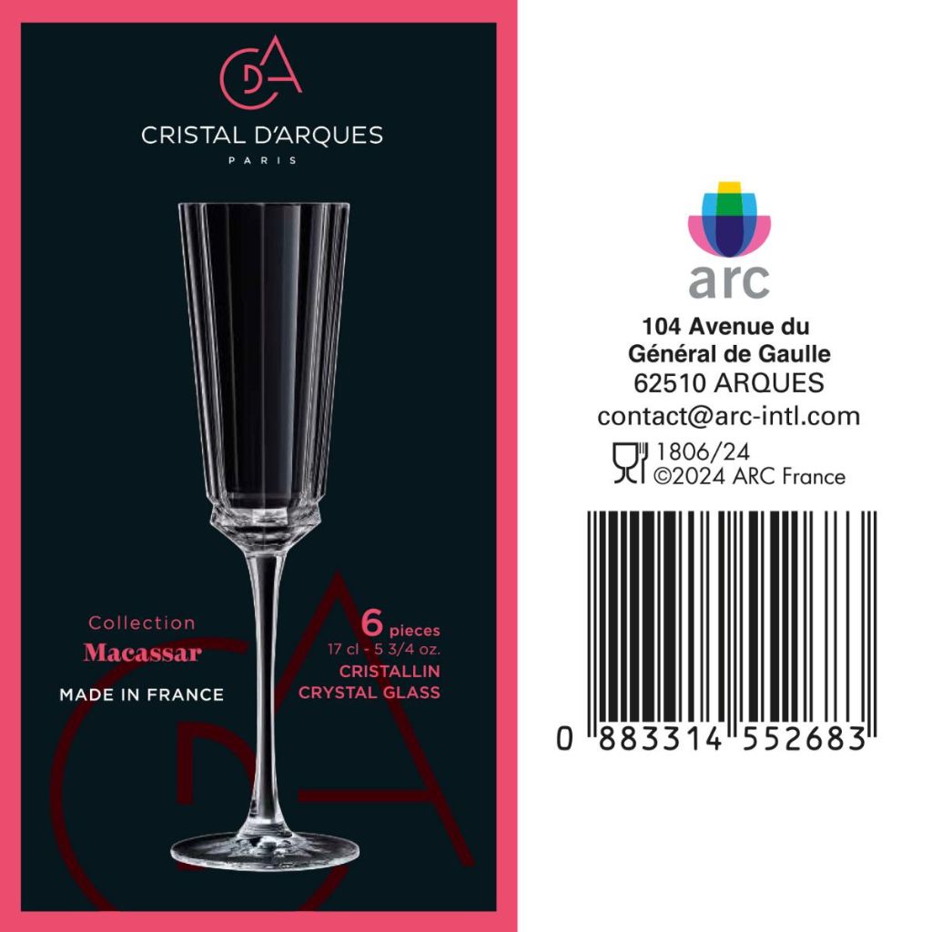 SET DE 6 COPAS FLUTE 170 ML MACASSAR CRISTAL D'ARQUES - 7