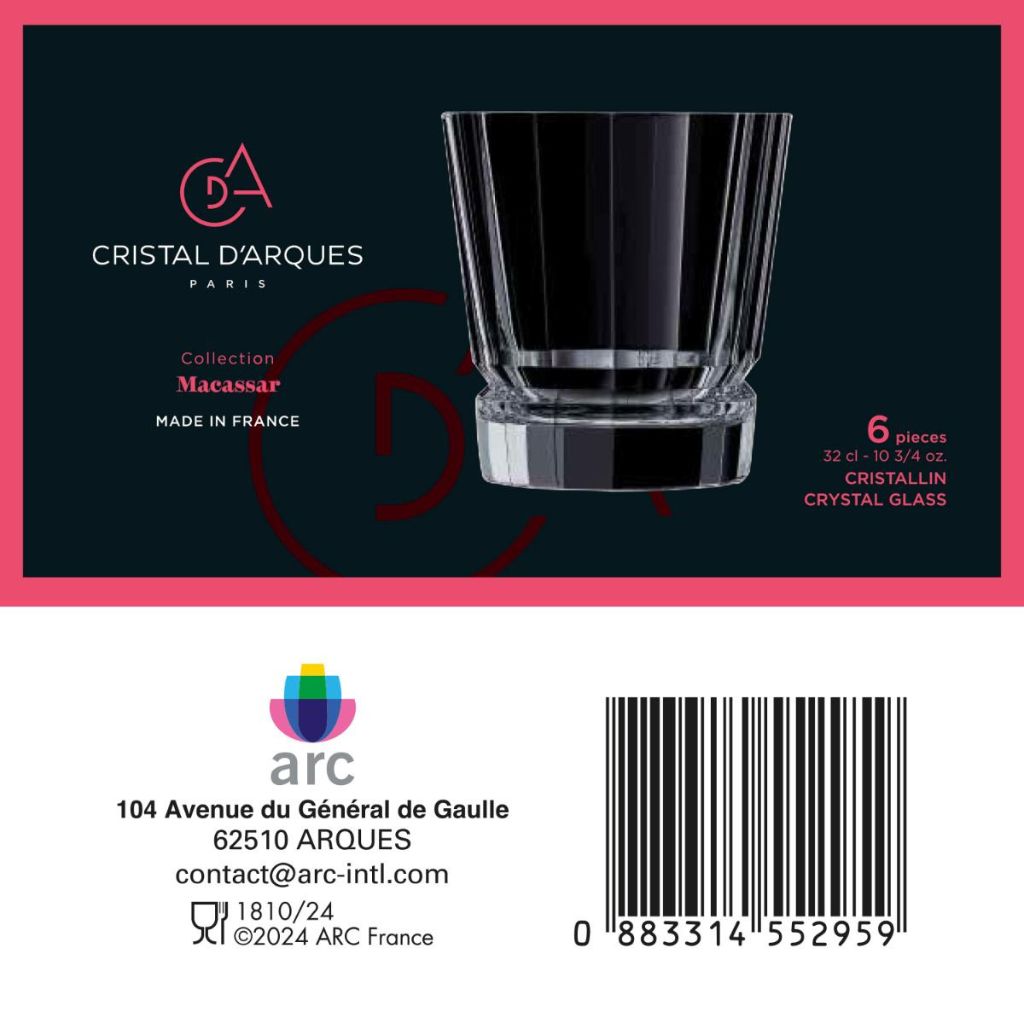 SET DE 6 VASO BAJO 320 ML CRISTAL MACASSAR CRISTAL D'ARQUES - 6