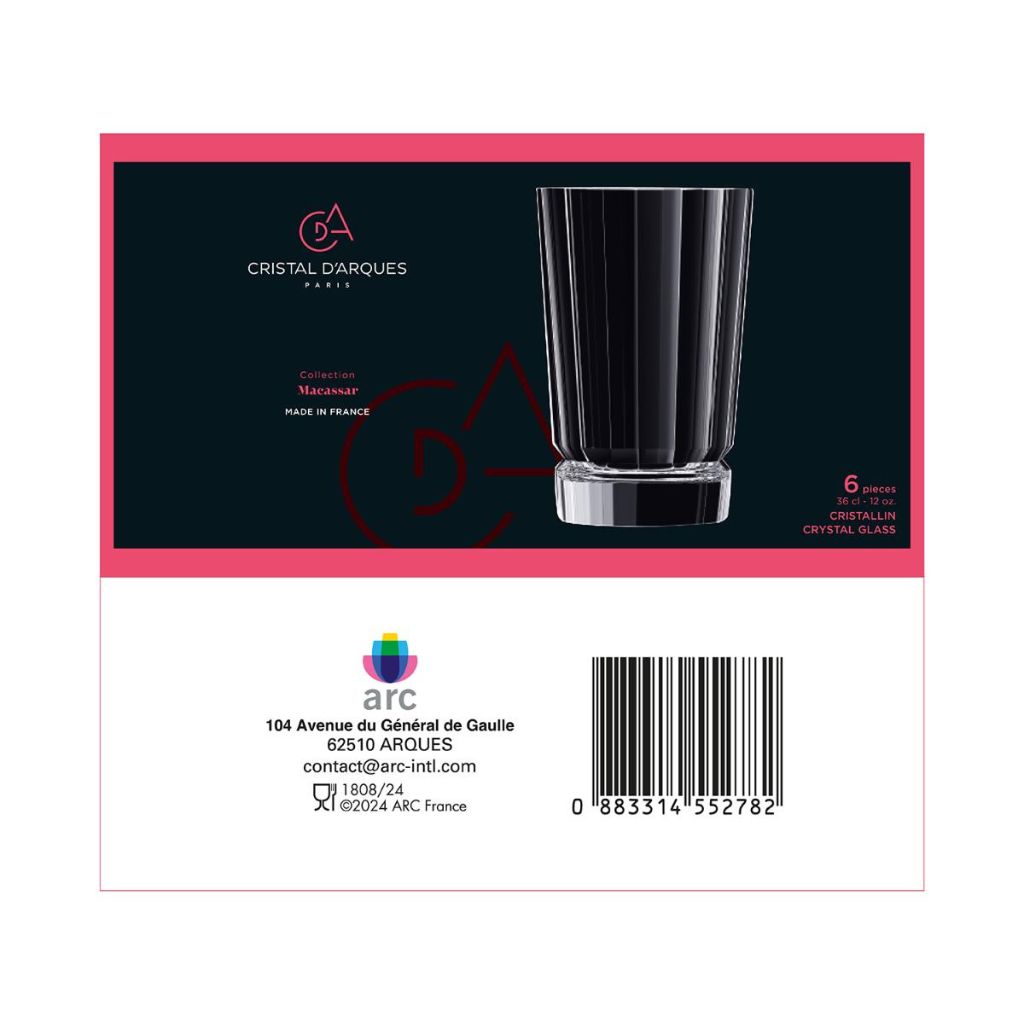 SET DE 6 VASOS ALTOS 360 CC CRISTAL MACASSAR CRISTAL D'ARQUES - 4