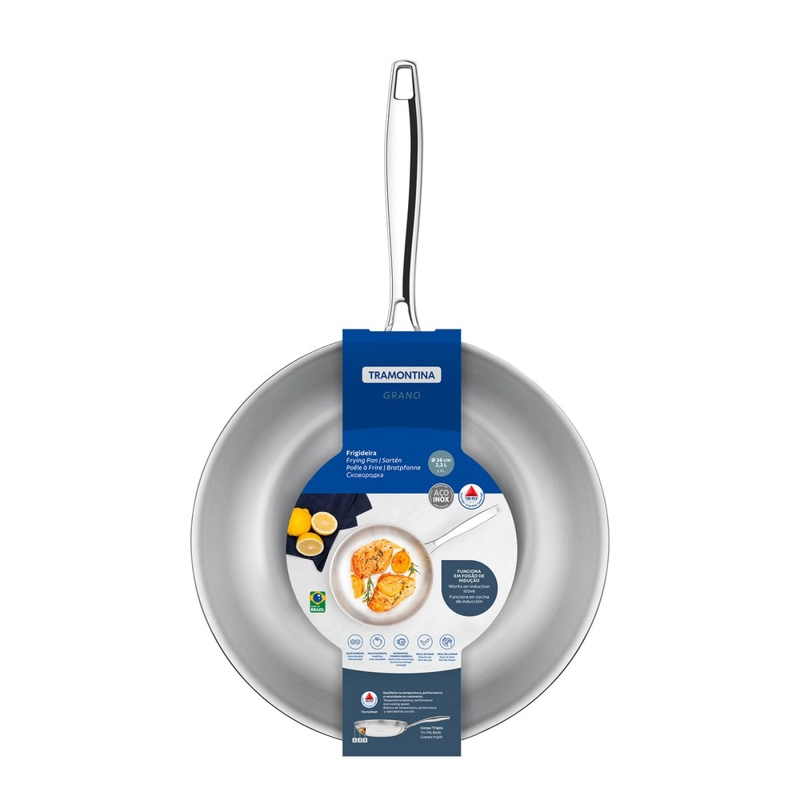 SARTEN TRAMONTINA GRANO DE ACERO INOXIDABLE CON CUERPO TRIPLE Y MANGO 26 CM 2,2 L - 6