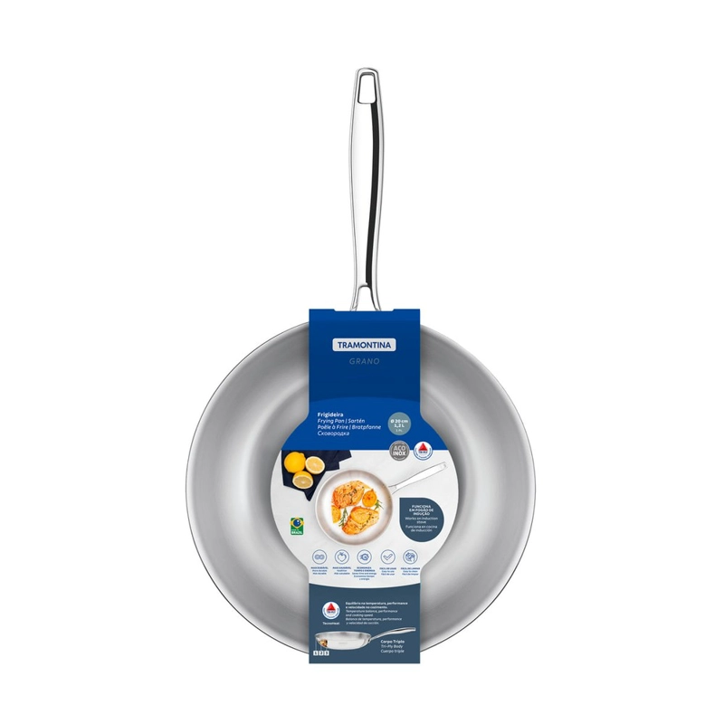 SARTEN TRAMONTINA GRANO DE ACERO INOXIDABLE CUERPO TRIPLE CON MANGO 20 CM 1,2 L - 4