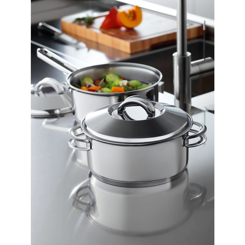 CACEROLA TRAMONTINA SOLAR RASA DE ACERO INOXIDABLE FONDO TRIPLE CON TAPA Y ASAS 16 CM 1,4 L - 6
