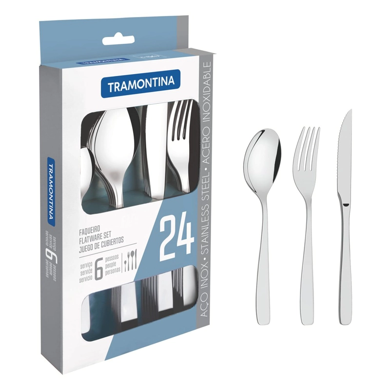 JUEGO DE CUBIERTOS DE 24 PIEZAS TRAMONTINA COSMOS DE ACERO INOXIDABLE CON CUCHILLOS PARA ASADO - 1