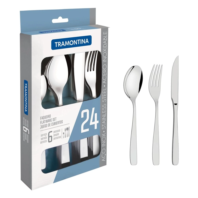 JUEGO DE CUBIERTOS DE 24 PIEZAS TRAMONTINA COSMOS DE ACERO INOXIDABLE CON CUCHILLOS PARA ASADO - 2