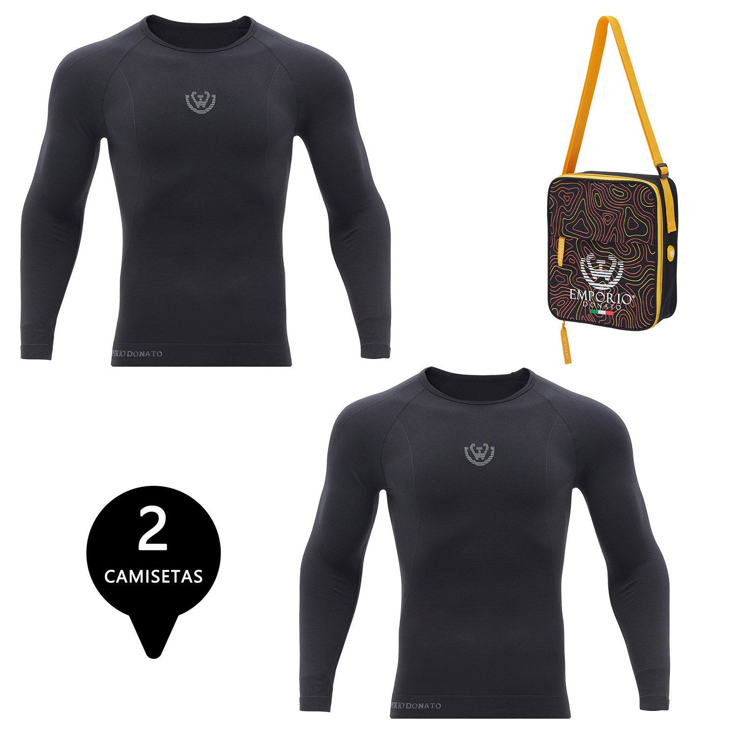 PACK 2 CAMISETAS TERMICA PRIMERA CAPA MICROFIBRA HOMBRE+BOLSO REGALO - 1