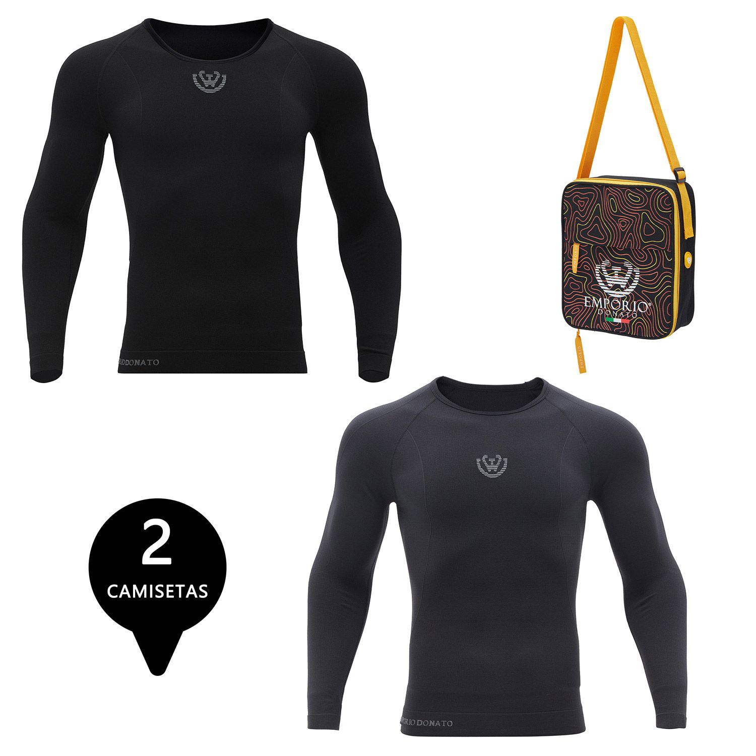 PACK 2 CAMISETAS TERMICA PRIMERA CAPA MICROFIBRA HOMBRE+BOLSO REGALO - 1
