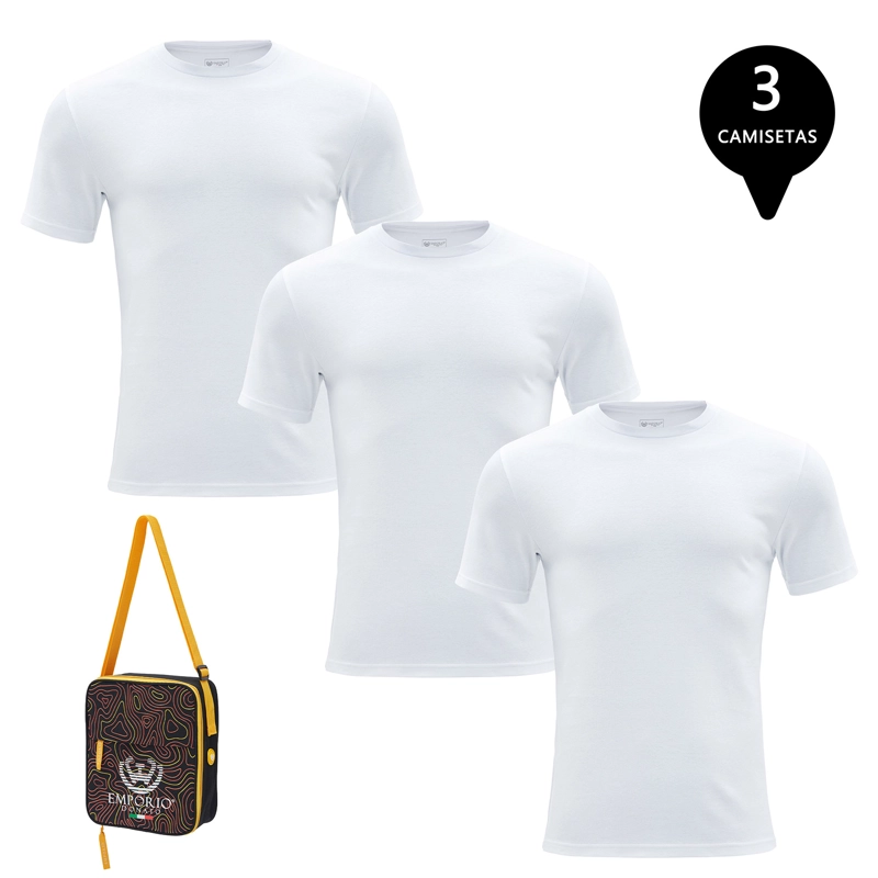 PACK DE 3 CAMISETAS MANGA CORTA ALGODÓN HOMBRE CON BOLSO DE REGALO - 1