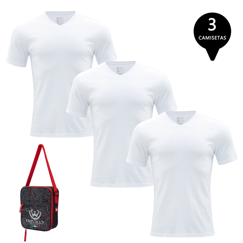 PACK DE 3 CAMISETAS MANGA CORTA ALGODÓN HOMBRE CON BOLSO DE REGALO - 1