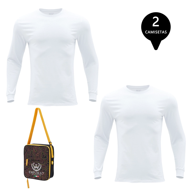 PACK DE 2 CAMISETAS MANGA LARGA ALGODÓN HOMBRE CON BOLSO DE REGALO - 1