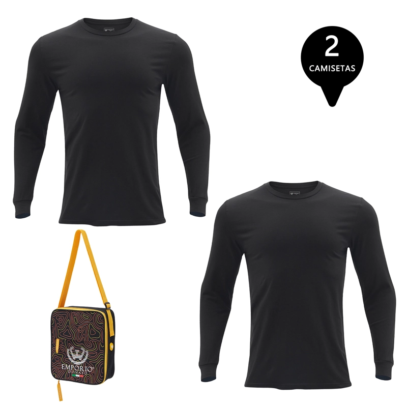 PACK DE 2 CAMISETAS MANGA LARGA ALGODÓN HOMBRE CON BOLSO DE REGALO - 1