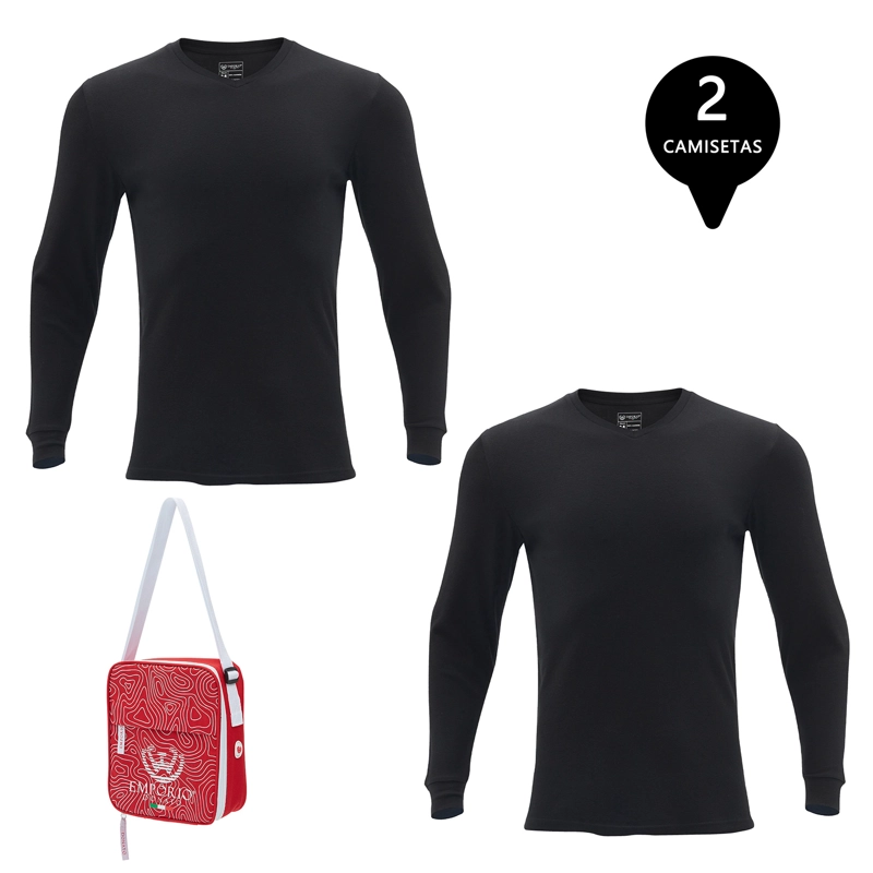 PACK DE 2 CAMISETAS MANGA LARGA ALGODÓN HOMBRE CON BOLSO DE REGALO - 1