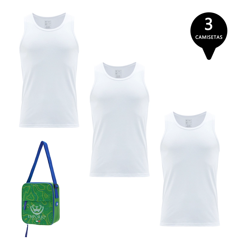 PACK DE 3 CAMISETAS SIN MANGAS ALGODÓN HOMBRE CON BOLSO DE REGALO - 1