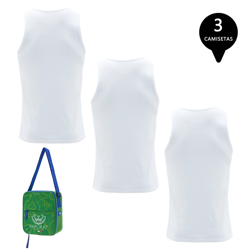 PACK DE 3 CAMISETAS SIN MANGAS ALGODÓN HOMBRE CON BOLSO DE REGALO - 2