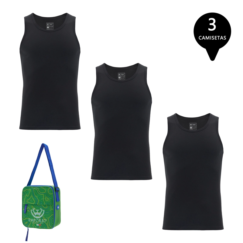 PACK DE 3 CAMISETAS SIN MANGAS ALGODÓN HOMBRE CON BOLSO DE REGALO - 1