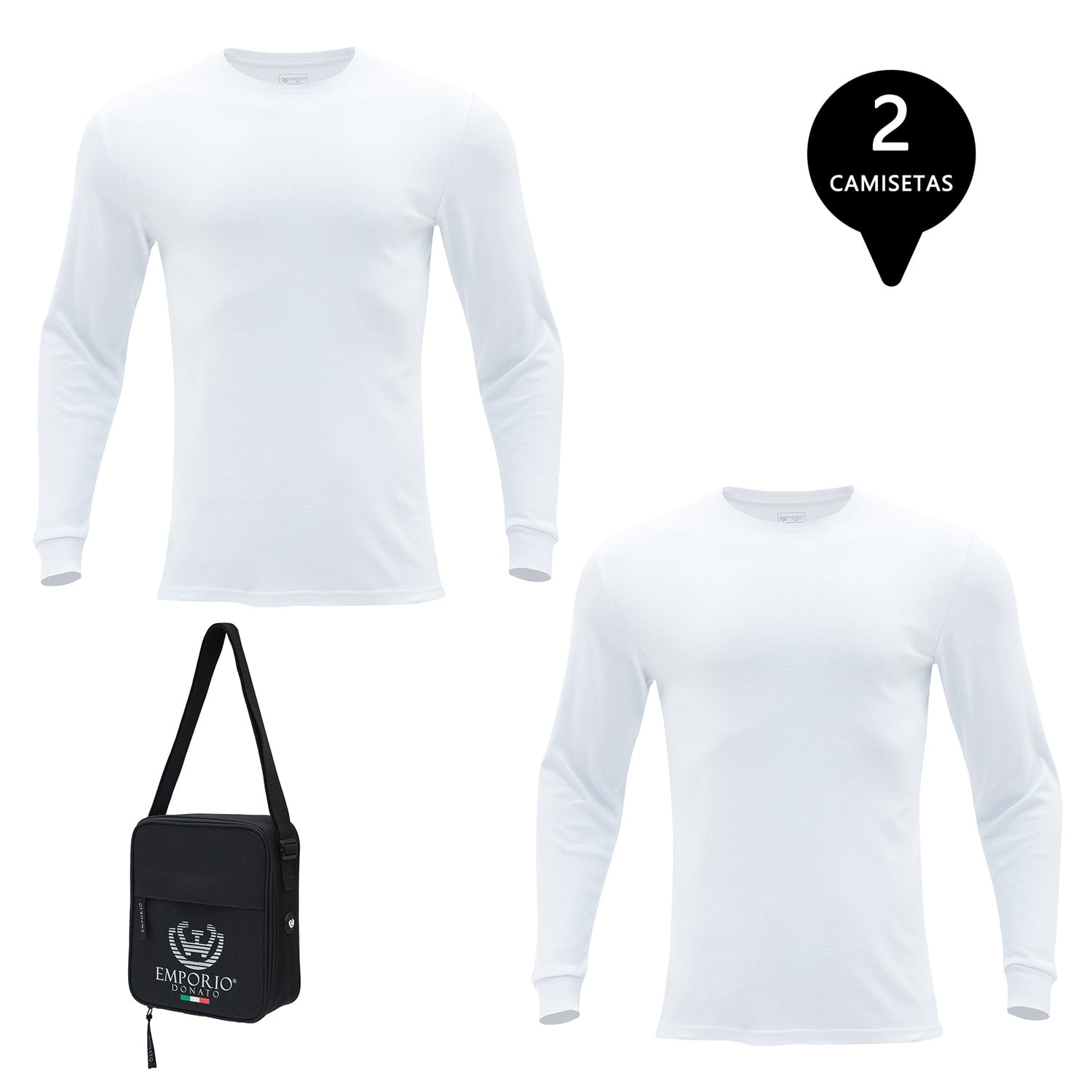PACK 2 CAMISETAS MANGA LARGA ALGODÓN PREMIUM HOMBRE + BOLSO DE REGALO - 1